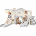 Oswerpon 10-in-1 Toddler Slide Climber Playset, Kids Slide with Climbing Ramp, Basketball Hoop & Foldable Indoor Outdoor Playset for Ages 1-3, White Gray