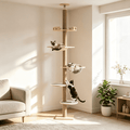 Oswerpon 114-127.95¡± Floor to Ceiling Cat Tree,5 Tier Adjustable Height Cat Tower,Wood Cat Climbing Tree with Scratching Post