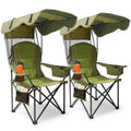 Oswerpon 2Pack Oversized Canopy Camping Chairs, Folding Outdoor Seats with Adjustable Sunshades, Cup Holders, 3L Cooler Bags and Side Pockets, Green