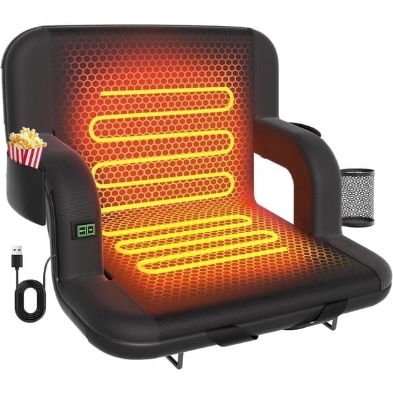 Oswerpon 21in Heated Stadium Seats for Bleachers, Dual Control | Independent Seat & Back 3 Level Heat (NO Battery), Soft Cushion, 6 Recliner, Anti-Slip, Side Pockets, Backpack Straps