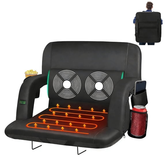 Oswerpon 23" Wide Heated Massage Stadium Seats for Bleachers with Back Support, Portable Stadium Chair with Armrest, for Outdoor（Without Battery)