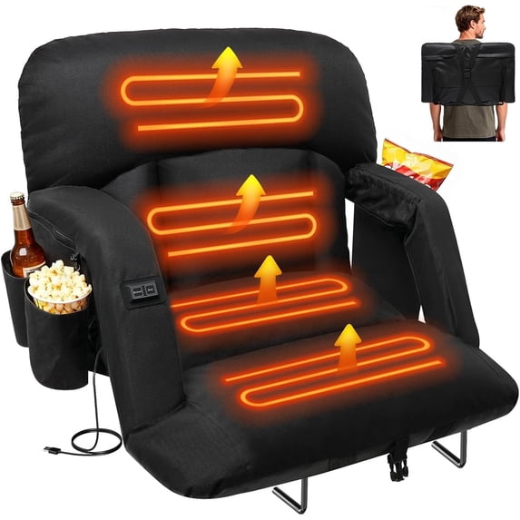 Oswerpon 25in Heated Stadium Seats for Bleachers with Back Support, Portable Thickened Bleacher Chairs, 6 Reclining Positions,Armrest with Storage Bag, for Outdoor Sport Events