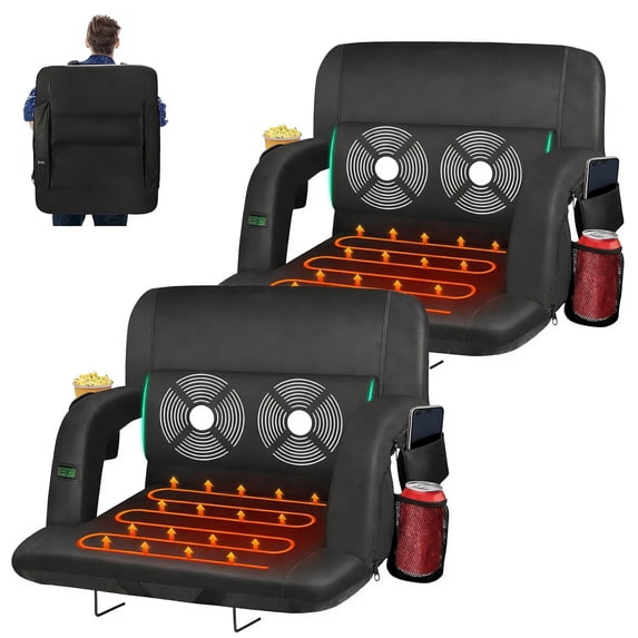 Oswerpon 2PCS 23" Wide Heated Massage Stadium Seats for Bleachers with Back Support, Portable Stadium Chair with Armrest, for Outdoor（Without Battery)