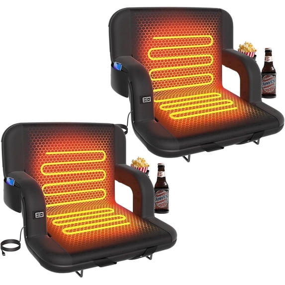 Oswerpon 2PCS 23in Heated Stadium Seats for Bleachers with Back Support,Dual Control Independent Seat with 3 Level Heat, 6 Reclining Positions, for Camping, and Sports Events(NO Battery)