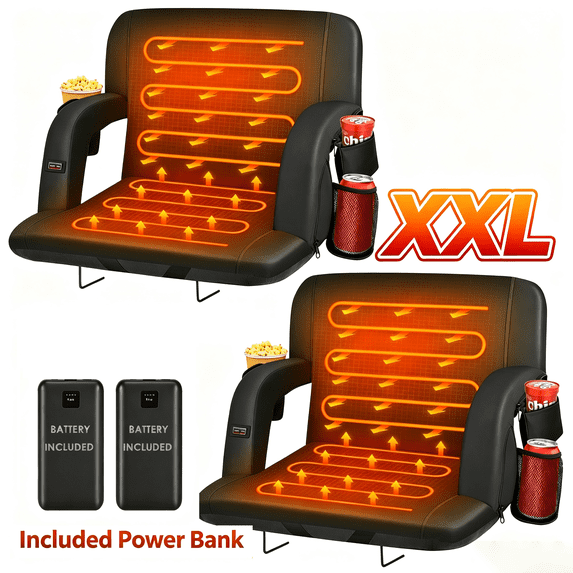 Oswerpon 2PCS 25" Heated Stadium Seats for Bleachers with Back Support,Dual Control Independent Seat with 20000mAh Battery,for Camping, Sports, Outdoors