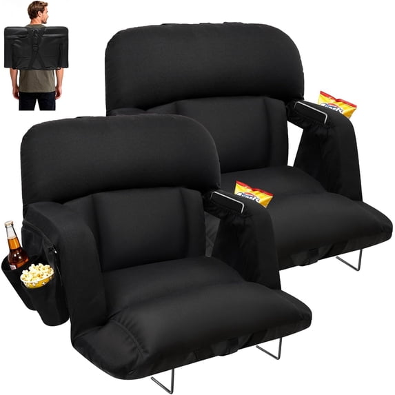 Oswerpon 2PCS 25" Wide Stadium Seats with Back Support, Portable Bleacher Chair with Back and Armrest, for Outdoor and Sports Events