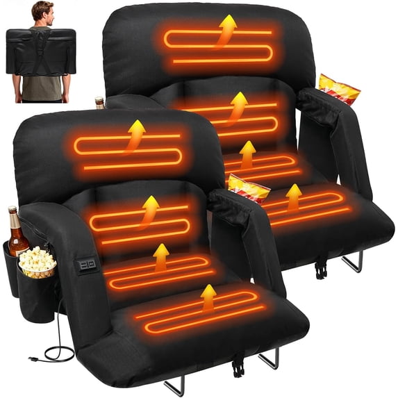 Oswerpon 2pcs 23in Heated Stadium Seats for Bleachers with Back Support, Portable Thickened Bleacher Chairs, 6 Reclining Positions,Armrest with Storage Bag, for Outdoor Sport Events