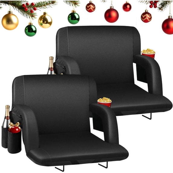 Oswerpon 2pcs 25" Extra Wide Stadium Seats for Bleachers with Back Support, Portable Bleacher Chairs with Cushion for Outdoor Sports, Black