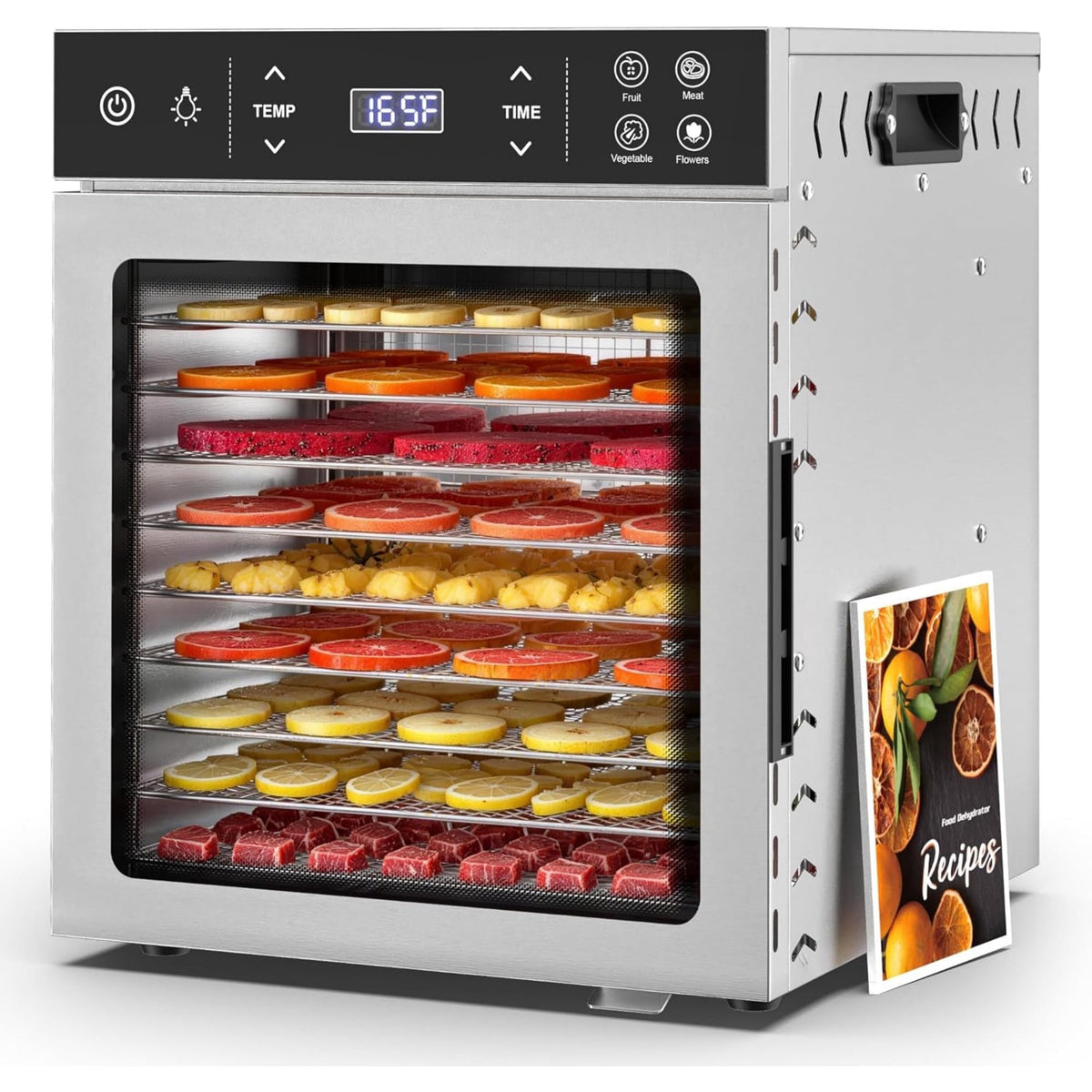 Oswerpon 400W Food Dehydrator with 10 Stainless Steel Trays, Jerky Maker Machine with Dual Fans, 85°F–195°F Adjustable Temperature, 48H Timer