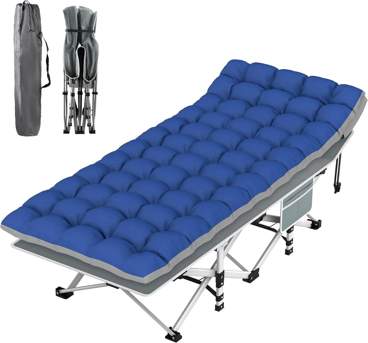 Oswerpon 75x28'' XL Folding Camping Cot with Mattress,500LBS Heavy Duty Sleeping Cots, for Camping, Hiking, Travel, Office Break,Blue