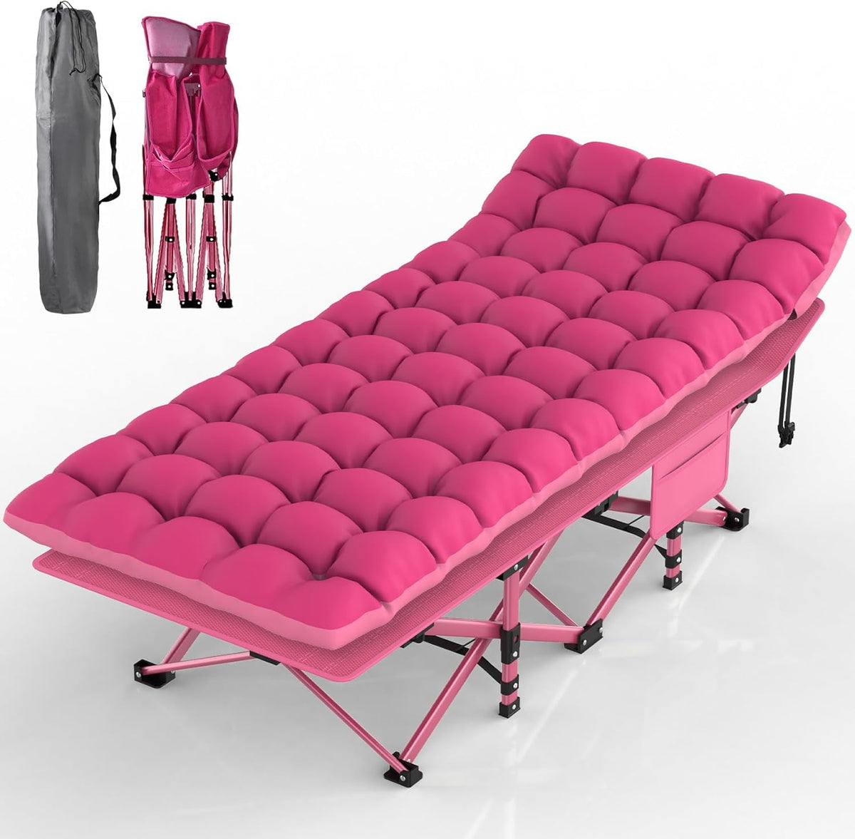 Oswerpon 75x28'' XL Folding Camping Cot with Mattress,500LBS Heavy Duty Sleeping Cots, for Camping, Hiking, Travel, Office Break,Pink