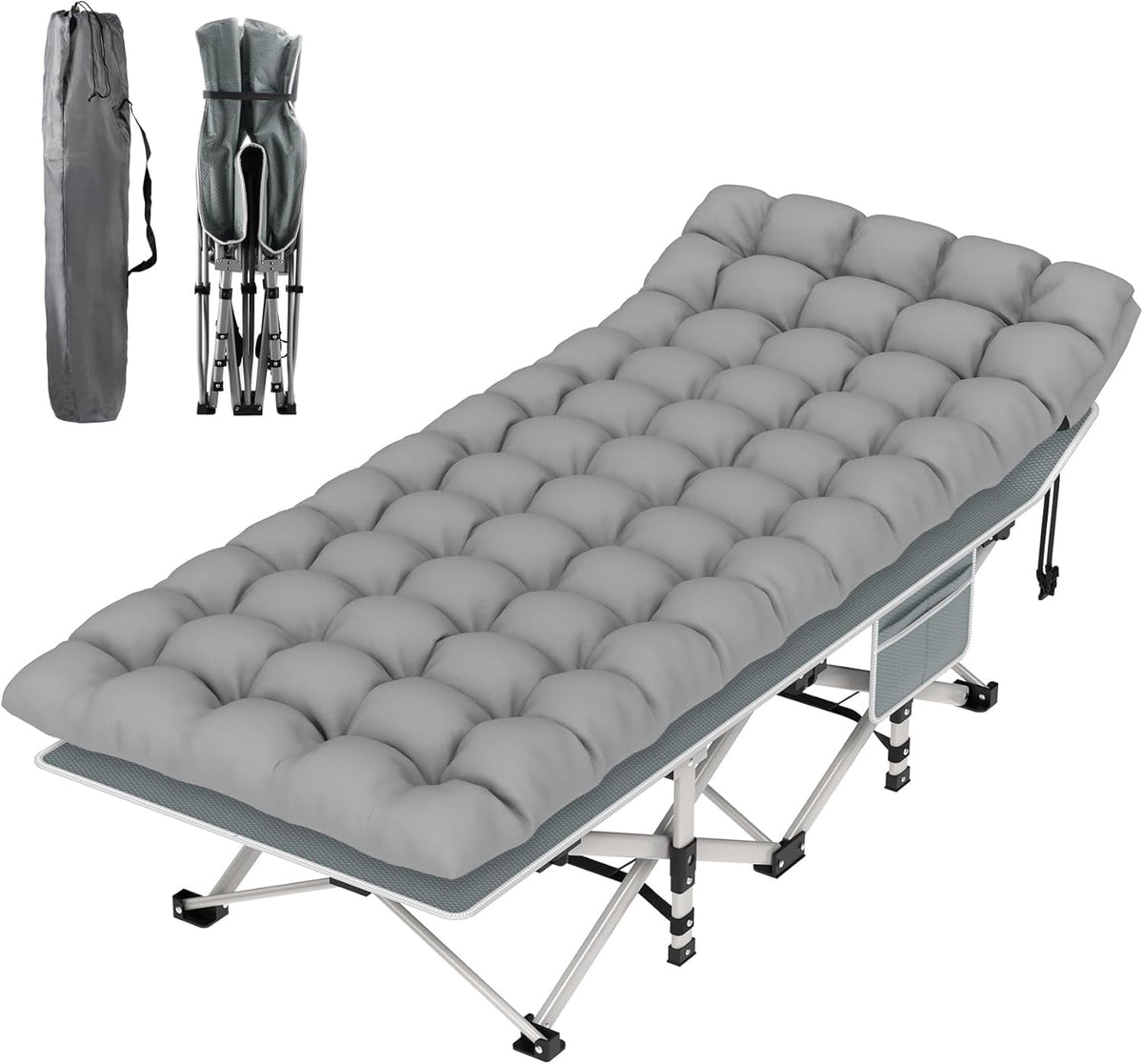 Oswerpon 75x28'' XL Folding Camping Cot with Mattress,500LBS Heavy Duty Sleeping Cots, for Camping, Hiking, Travel, Office Break,Grey