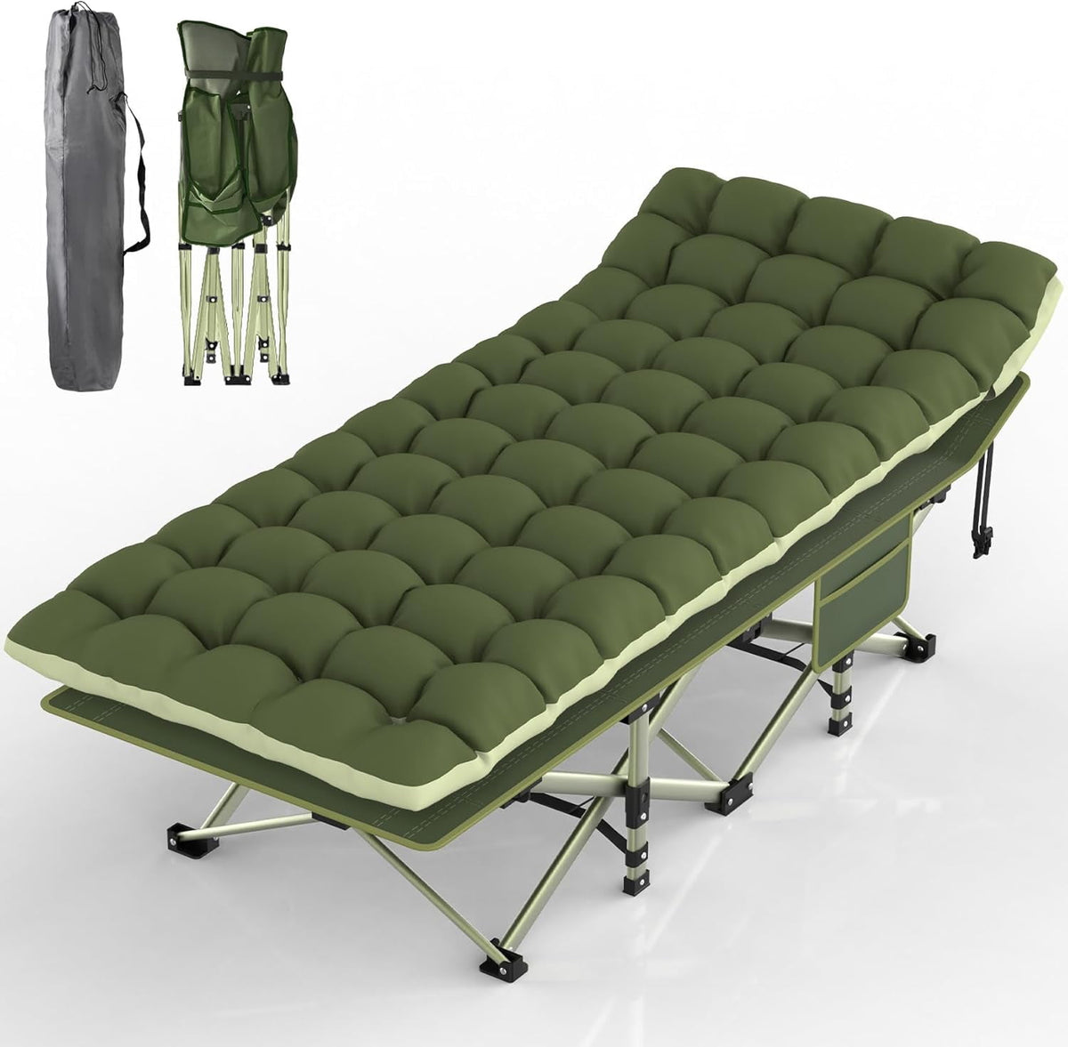 Oswerpon 75x28'' XL Folding Camping Cot with Mattress,500LBS Heavy Duty Sleeping Cots, for Camping, Hiking, Travel, Office Break,Green
