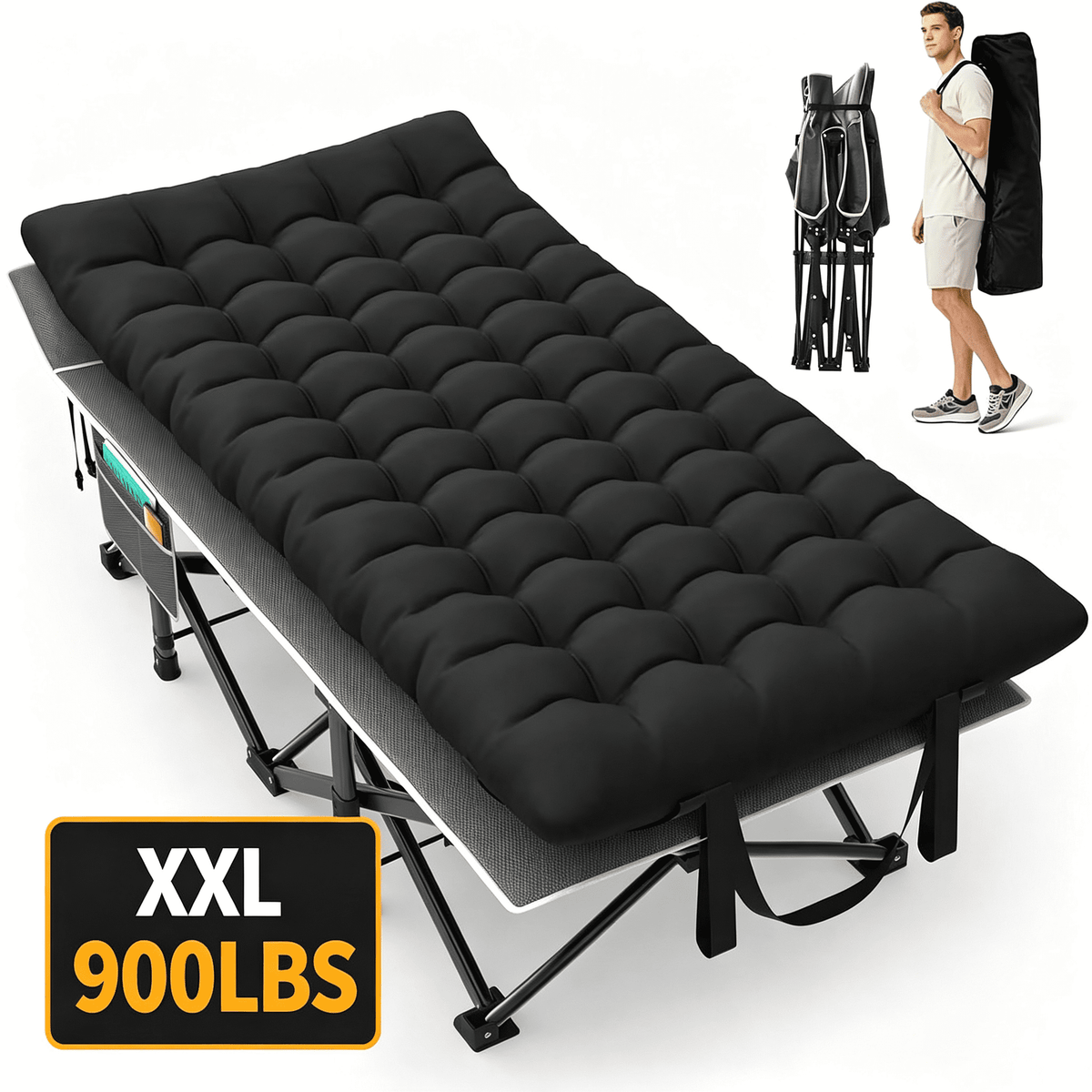 Oswerpon 79x32'' XXL Folding Camping Cot with Mattress,900LBS Heavy Duty Sleeping Cots, for Camping, Hiking, Travel, Office Break