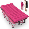 Oswerpon 79x32'' XXL Folding Camping Cot with Mattress,900LBS Heavy Duty Sleeping Cots, for Camping, Hiking, Travel, Office Break,Pink