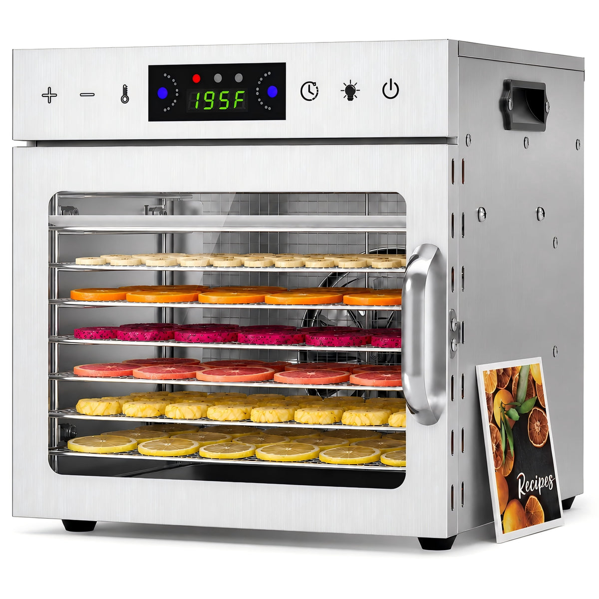 Oswerpon 8-Tray Food Dehydrator, 400W Stainless Steel Food Dryer with Digital Temperature & Timer Control, Dual Fans, Jerky Maker for Fruit, Vegetables & Herbs, 2 Mesh Screens & Fruit Roll Tray