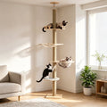 Oswerpon 93.3-113¡± Floor to Ceiling Cat Tree,4 Tier Adjustable Height Cat Tower,Wood Cat Climbing Tree with Scratching Post