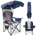 Oswerpon Oversized Canopy Camping Chair for Adults, Folding Outdoor Seat with Adjustable Sunshade, Cup Holder, 3L Cooler Bag and Side Pocket, Blue Gray