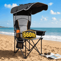 Oswerpon Oversized Canopy Camping Chair for Adults, Folding Outdoor Seat with Adjustable Sunshade, Cup Holder, 3L Cooler Bag and Side Pocket, Black Gray