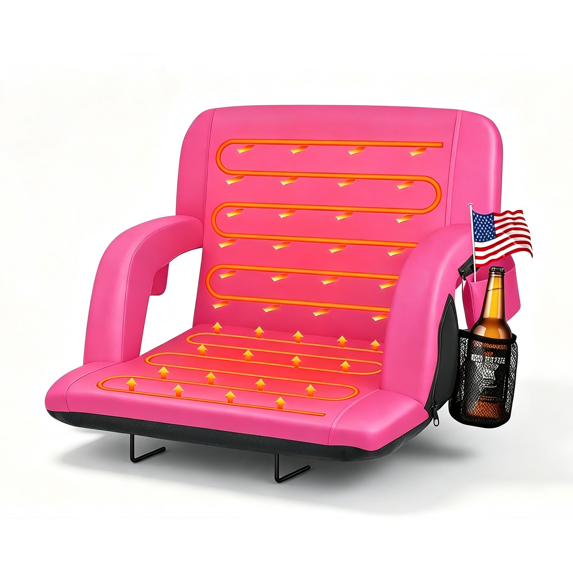 Oswerpon 25in Heated Stadium Seat for Bleachers with Back Support,USB 3-Level Heating,5 Storage Pockets,for Outdoor Games,Camping,and Bleachers,Pink（Without Battery）
