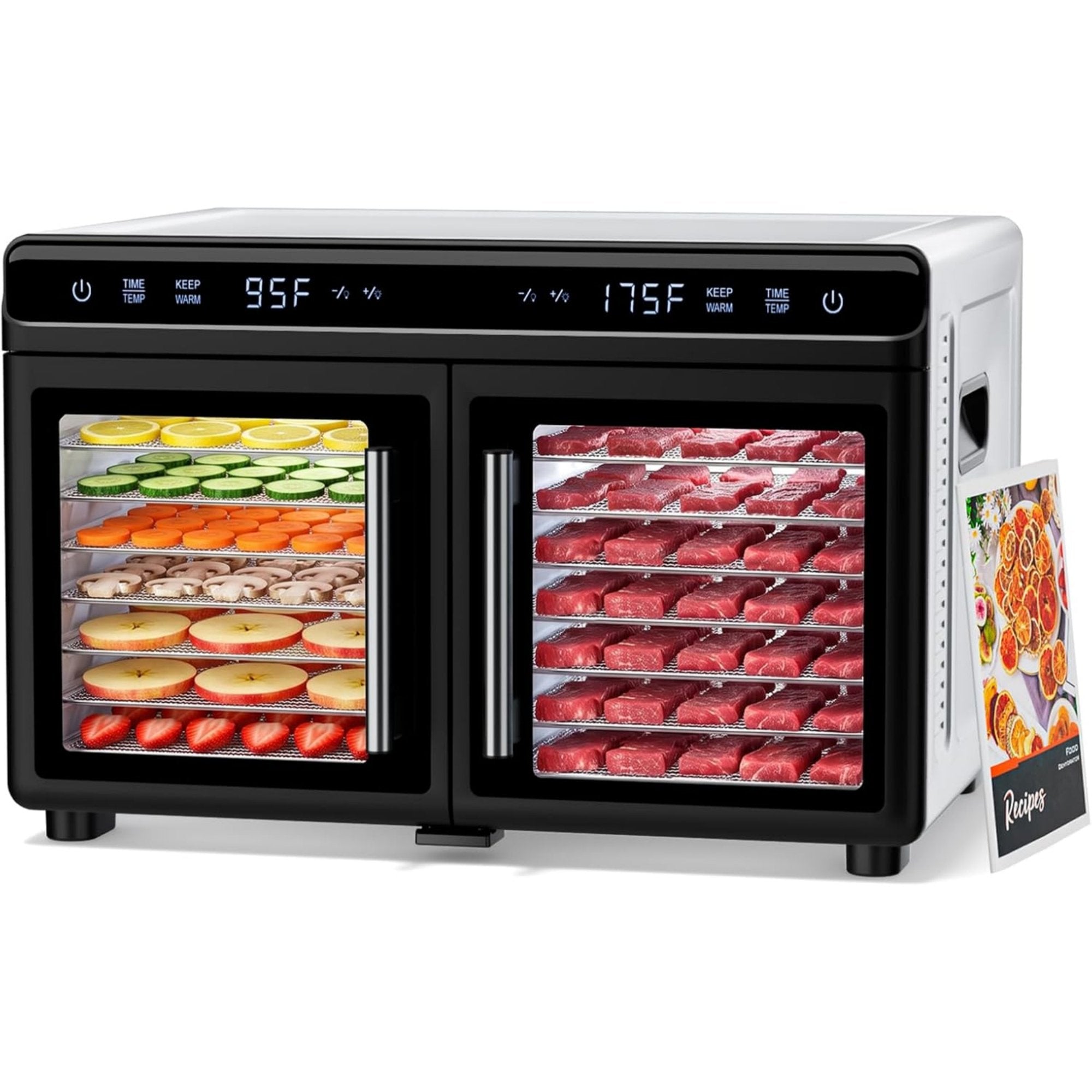 Oswerpon Dual Zone Food Dehydrator Machine, 16 Stainless Steel Trays, 1200W Jerky Maker with Independent Temperature & Timer Control, Keep Warm Mode for Fruits, Meats, Herbs & Dog Treats