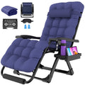 Oswerpon Oversized XL Padded Zero Gravity Lounge Chair, 500-Lb Folding Recliner with Upgraded Lock, Cup Holder, Removable Cushion, Pillow and Footrest for Patio Indoor Outdoor Office, Blue