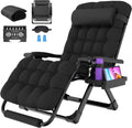 Oswerpon Oversized XXL Padded Zero Gravity Lounge Chair, 500-Lb Folding Recliner with Upgraded Lock, Cup Holder, Removable Cushion, Pillow and Footrest for Patio Indoor Outdoor Office, Black