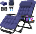 Oswerpon Oversized XXL Padded Zero Gravity Lounge Chair, 500-Lb Folding Recliner with Upgraded Lock, Cup Holder, Removable Cushion, Pillow and Footrest for Patio Indoor Outdoor Office, Blue