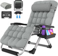 Oswerpon Oversized XXL Padded Zero Gravity Lounge Chair, 500-Lb Folding Recliner with Upgraded Lock, Cup Holder, Removable Cushion, Pillow and Footrest for Patio Indoor Outdoor Office, Gray