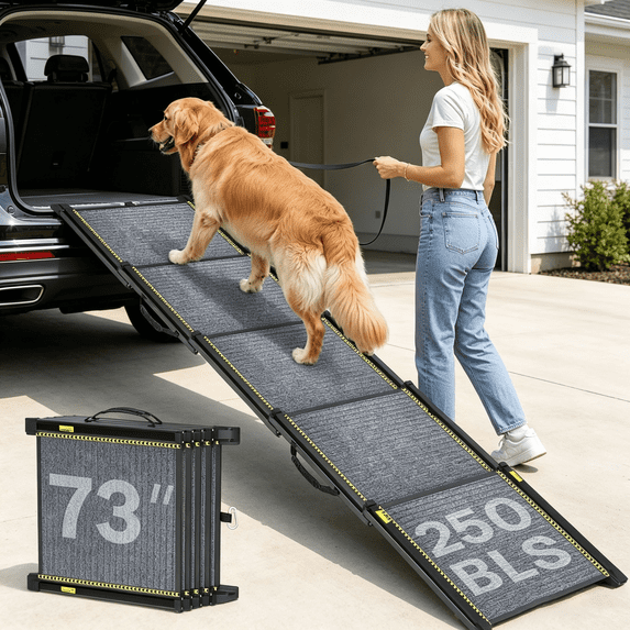 Oswerpon 73'' Portable Dog Ramp for Large Dogs,Non-Slip Car Ramp, Folds for Storage, Holds 250 lbs
