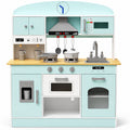 Oswerpon Wooden Kids Play Kitchen, Pretend Play Kitchen Set with Lights & Sounds, 30 PCS Accessories, Microwave, Ice Maker & Coffee Maker Toy Kitchen Set,Blue