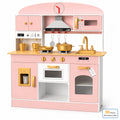 Oswerpon Wooden Kids Play Kitchen, Pretend Play Kitchen Set with Lights & Sounds, 30 PCS Accessories, Microwave, Ice Maker & Coffee Maker Toy Kitchen Set,Pink