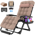Oswerpon Oversized XL Padded Zero Gravity Lounge Chair, 500-Lb Folding Recliner with Upgraded Lock, Cup Holder, Removable Cushion, Pillow and Footrest for Patio Indoor Outdoor Office, Beige