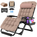 Oswerpon Oversized XXL Padded Zero Gravity Lounge Chair, 500-Lb Folding Recliner with Upgraded Lock, Cup Holder, Removable Cushion, Pillow and Footrest for Patio Indoor Outdoor Office, Beige