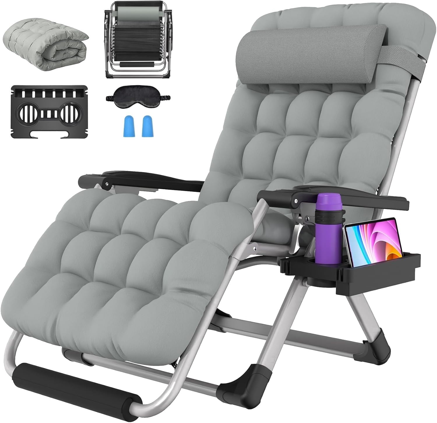 Oswerpon Oversized XXL Zero Gravity Chair, 33" Extra Wide Recline Chair w/Upgraded Lock and Wider Cup Holder, Camping Lawn Chair for Patio Outdoor Office (Gray)
