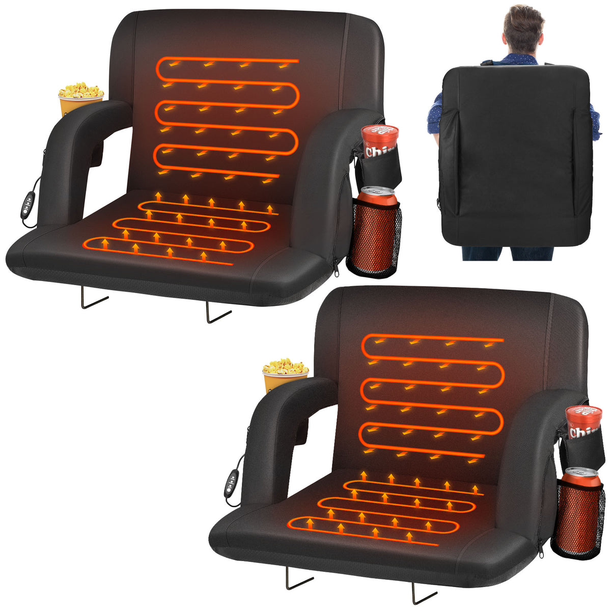Oswerpon 2pcs 21in Heated Stadium Seat for Bleachers with Back Support and Cushion, for Camping Games Sports(No Battery)